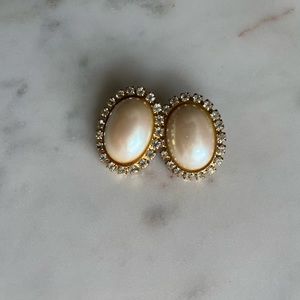 Vintage Antique Gold Diamond Lined Pearl Earrings